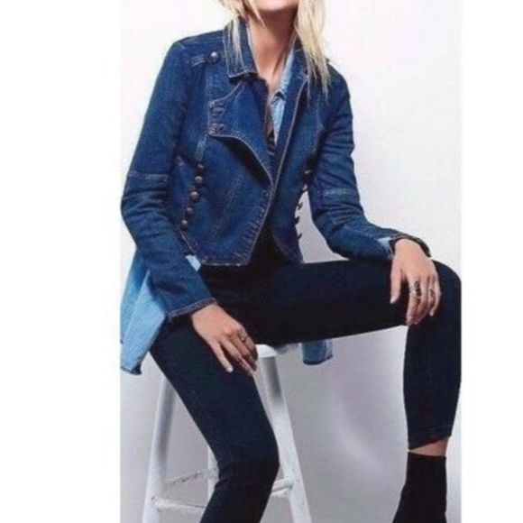Free People Denim Military Band Jacket Size M
